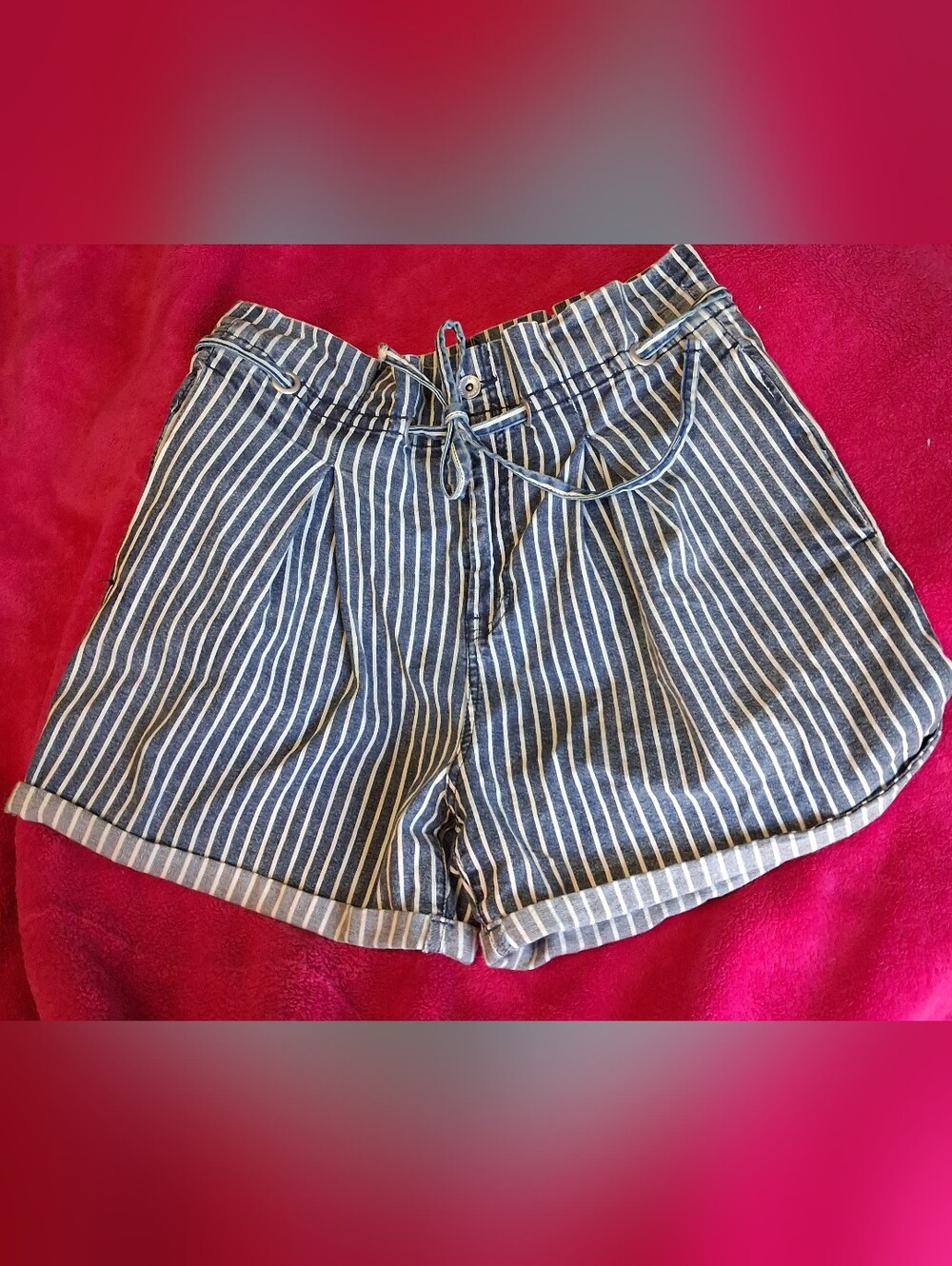 Anne Klein Striped High Waist Denim Shorts
